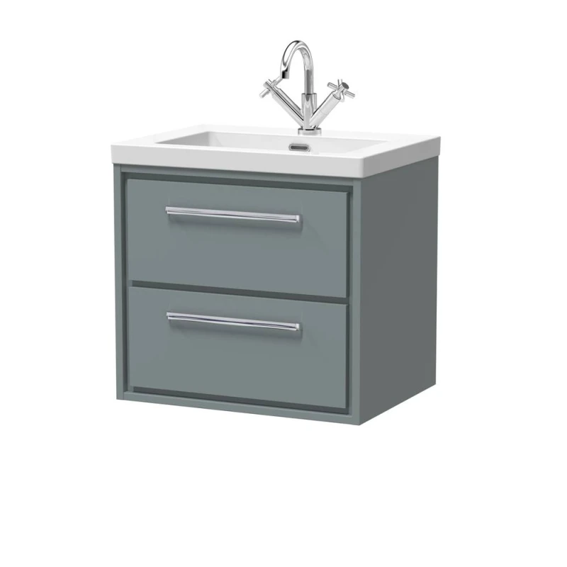 Image of Balterley Bathroom 2 Soft-Close Drawer Wall Hung Fireclay Basin, Grey, 600mm in Grey Grey Unisex