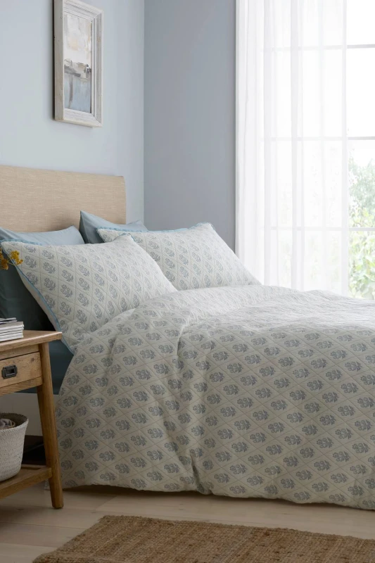 Image of Dreams and Drapes Block Floral Duvet Cover Bedding Set Blue