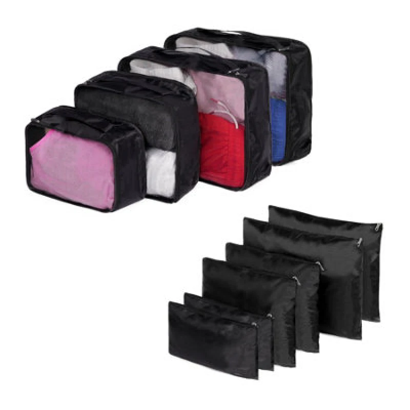 Image of OHS OHS 10 Piece Travel Bag Holdall Weekend Cabin Hand Luggage Zip Pouches in Black One Size Unisex 5027434174034