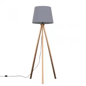 Image of Barbro Copper Tripod Floor Lamp With XL Grey Shade