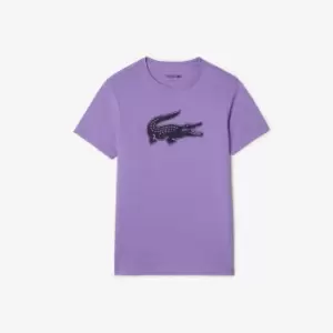 Image of Mens Lacoste SPORT 3D Print Crocodile Breathable Jersey T-Shirt Size 4 - M Purple / Navy Blue