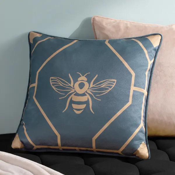 Image of Bee Deco Geometric Cushion French Blue, French Blue / 43 x 43cm / Polyester Filled