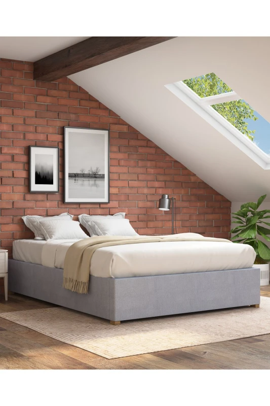 Image of Aspire Aspire Upholstered Platform Ottoman Bed Frame in Kimiyo Linen Fabric in Silver Size: Double Silver Double Unisex 5057632217004