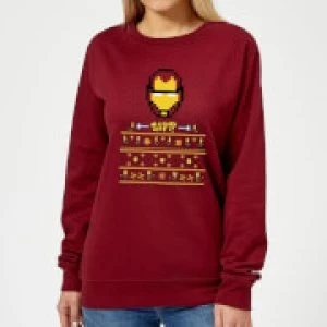 Image of Marvel Avengers Iron Man Pixel Art Womens Christmas Sweatshirt - Burgundy - M