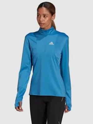 Image of Adidas Own The Run 1/2 Zip Longsleeve Tee, Blue, Size S, Women