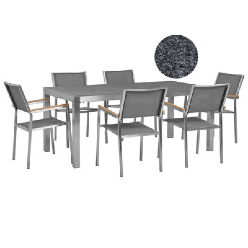 Image of Beliani Garden Dining Set 6 Seater Grosseto Granite Polished Grey