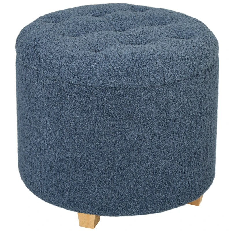 Image of HOMCOM 45cm Round Ottoman with Storage - Lid - Cashmere Footstool - Blue TJ Hughes Dark Grey 5063603923782