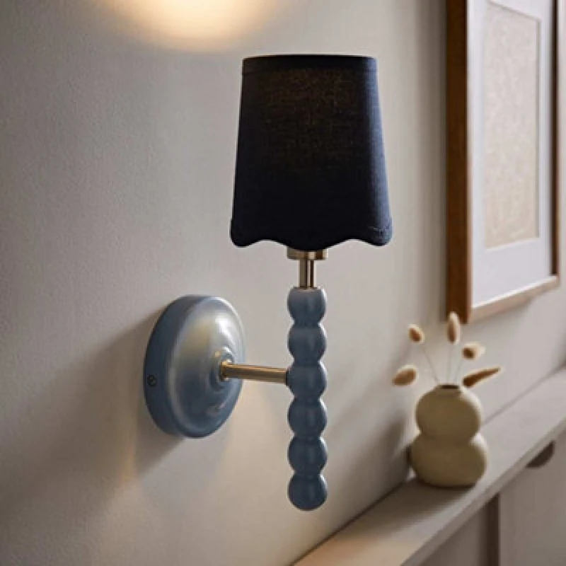 Image of ValueLights ValueLights Bobbins Pastel Bobble Wall Light and Navy Linen Lamp Shade Navy One Size Unisex 5059406067761