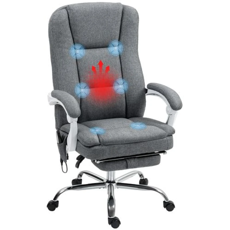 Image of HOMCOM Homcom - Massage Office Chair, Heated Reclining Desk Chair with Footrest, Grey 5063603861060