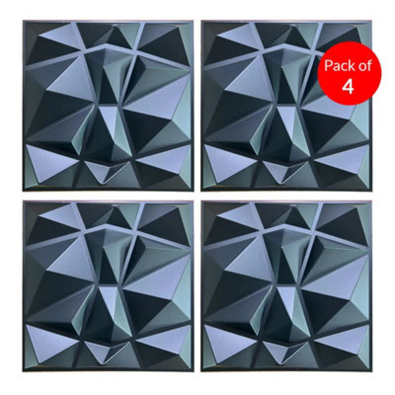 Image of Ener-J 3D Pvc Wall Panel Faceted Diamond Design Black Size 500X500X1mm (Pack Of 4)