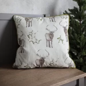 Image of Reindeer and Mistletoe Cushion Natural
