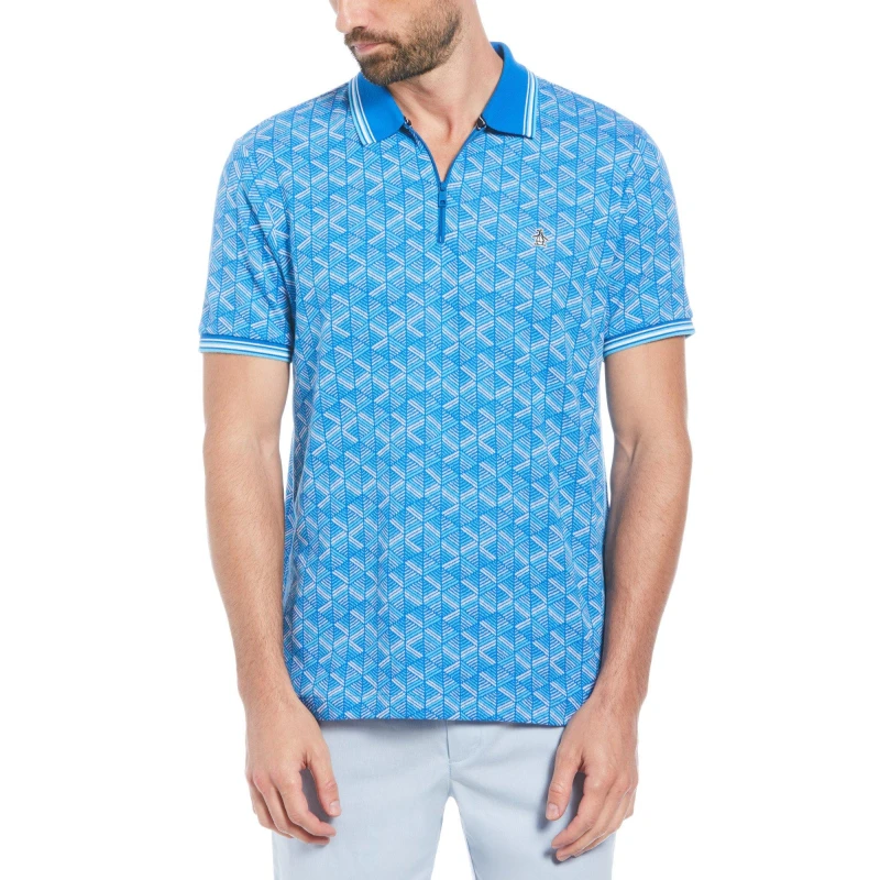 Image of Original Penguin Mens Jacquard Short-Sleeve Polo Shirt Skydiver male Large