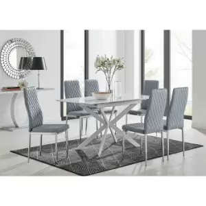 Image of Furniture Box LIRA 120 Extending Dining Table and 6 Grey Milan Chairs