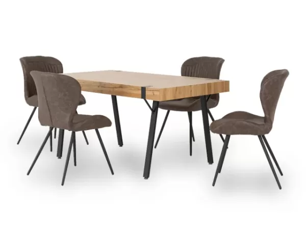 Image of Seconique Treviso Oak Dining Table and 4 Quebec Brown Faux Leather Chairs