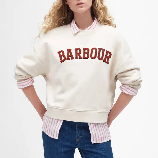 Image of Barbour Womens Silverdale Overlayer Cotton Sweatshirt - UK 16 Beige Hoodies and Sweatshirts female LOL0587WH52 UK 16