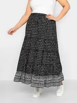Image of Yours Tierred Gypsy Skirt Boho Border Mono, Black, Size 30-32, Women