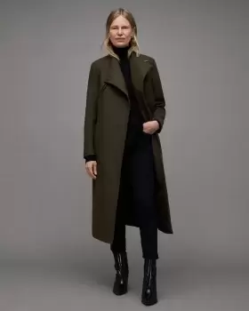 Image of AllSaints Riley Wrap Around Belted Long Line Coat