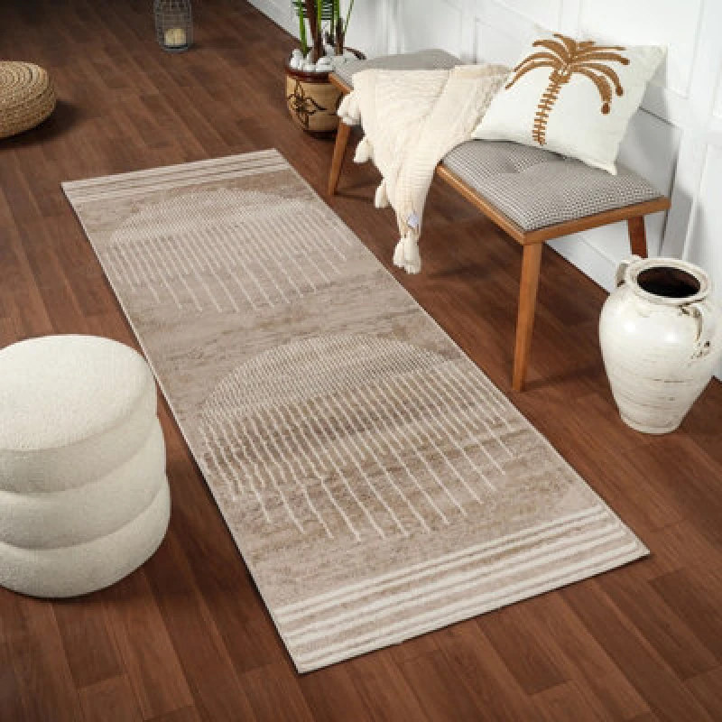 Image of Livabliss Scandi Geometric Brown Enso Runner Rug 80 X 220 Cm - Easy Care, Non Shedding, Ideal For Hallway Or Beside The Bed