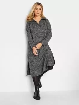 Image of Yours Soft Touch Polo Neck Marl Dress, Grey, Size 22-24, Women