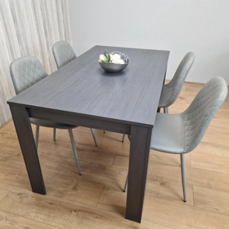 Image of KOSY KOALA Kosy Koala - Dining Table and 4 Chairs Black Dark Grey Leather Grey Chairs Wood Dining Set Furniture Arrow charcoal 117 + 4 grey gem