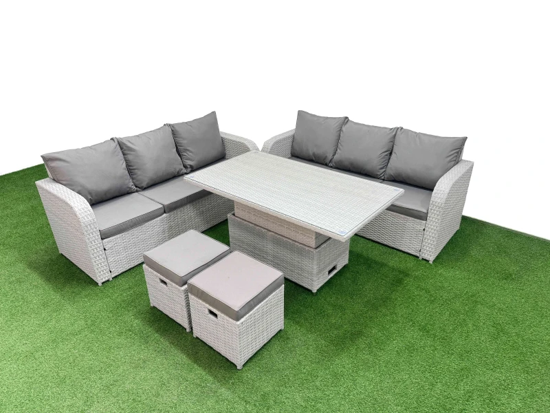 Image of Fimous Outdoor Garden Furniture Sets 8 Seater Wicker Rattan Furniture Sofa Sets with Adjustable Lifting Dining or Coffee Table high Back Lounge Sofa S