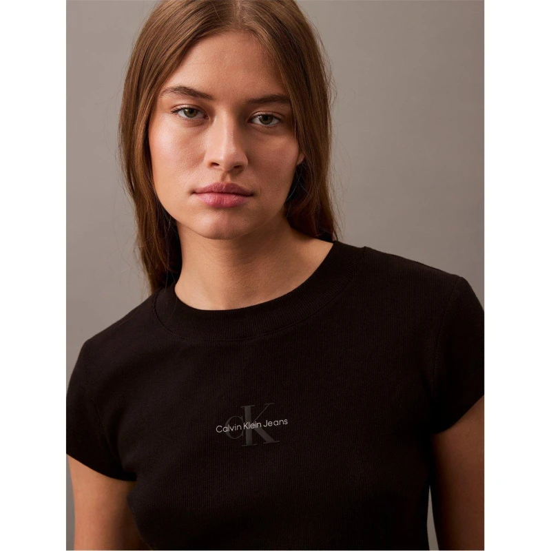 Image of Calvin Klein Jeans Womens CKJ Mono Baby T Crop Top Black female 14 (L)
