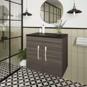 Image of Nuie - Athena Wall Hung 2-Door Vanity Unit with Sparkling Black Worktop 600mm Wide - Anthracite Woodgrain