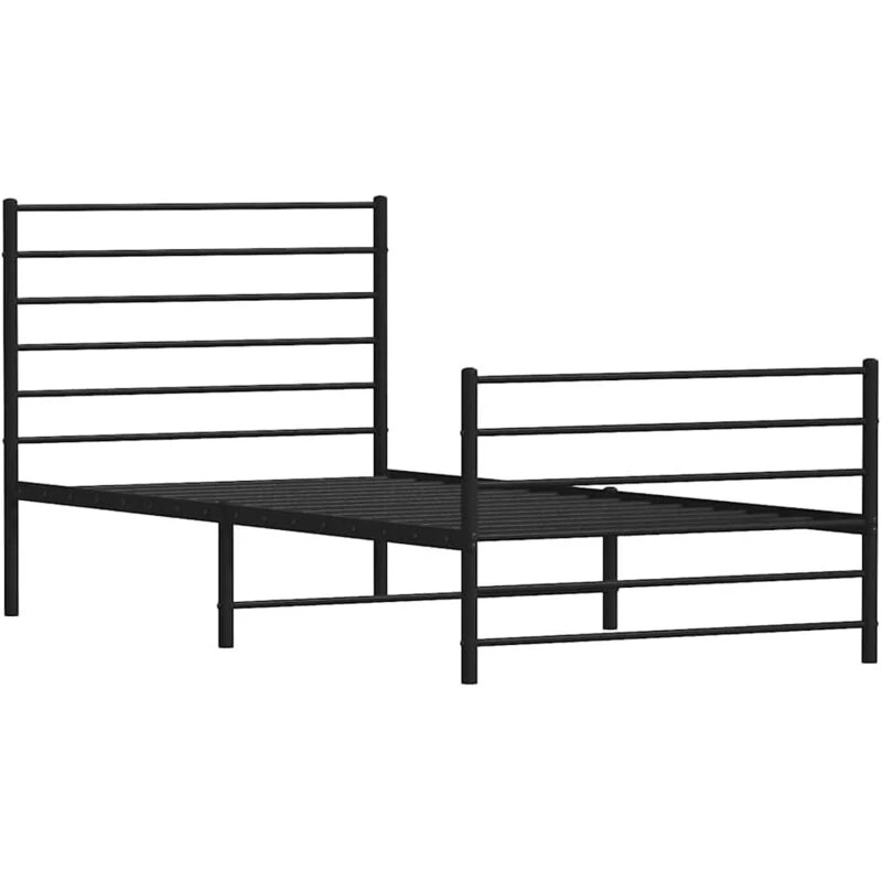 Image of JINLEFU Metal Bed Frame without Mattress with Footboard Black 100x190cm vidaXL JRVDZX-352331_DE