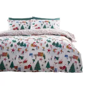 Image of Furn Christmas Duvet Cover Set (Double) (White/Green/Red)