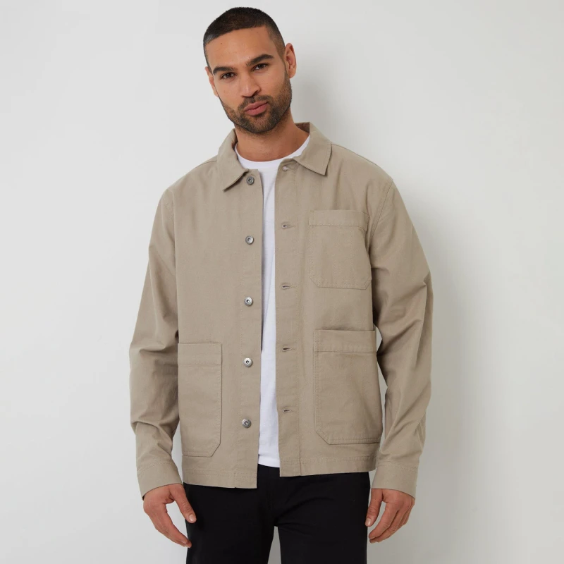 Image of Threadbare Button Up Lightweight Collared Utility Jacket Stone