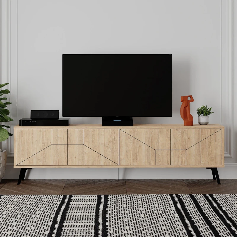 Image of DECORTIE Decortie Dune Modern TV Stand Multimedia Centre TV Unit With Storage Cabinet 180cm - White M.TV.23532.3