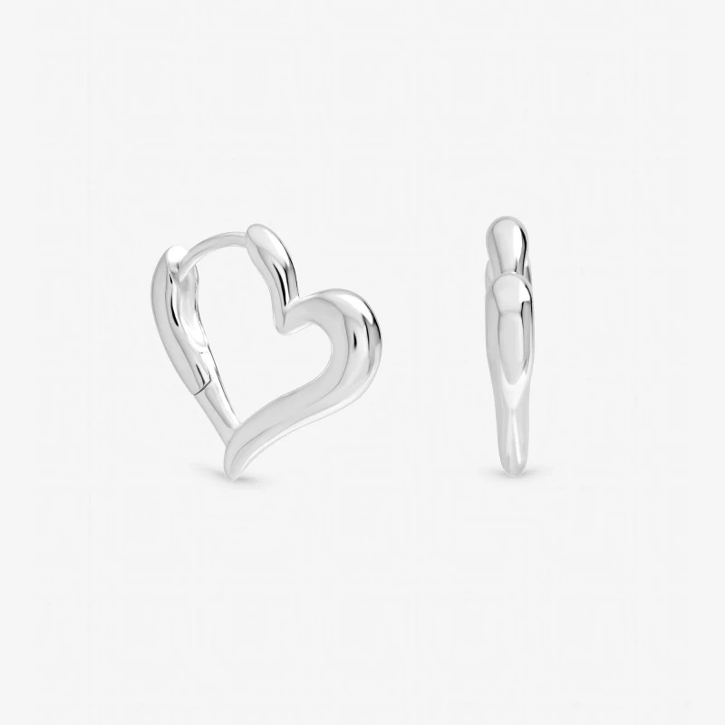 Image of Inicio Sterling Silver Plated Polished Heart Hoops Silver female One Size
