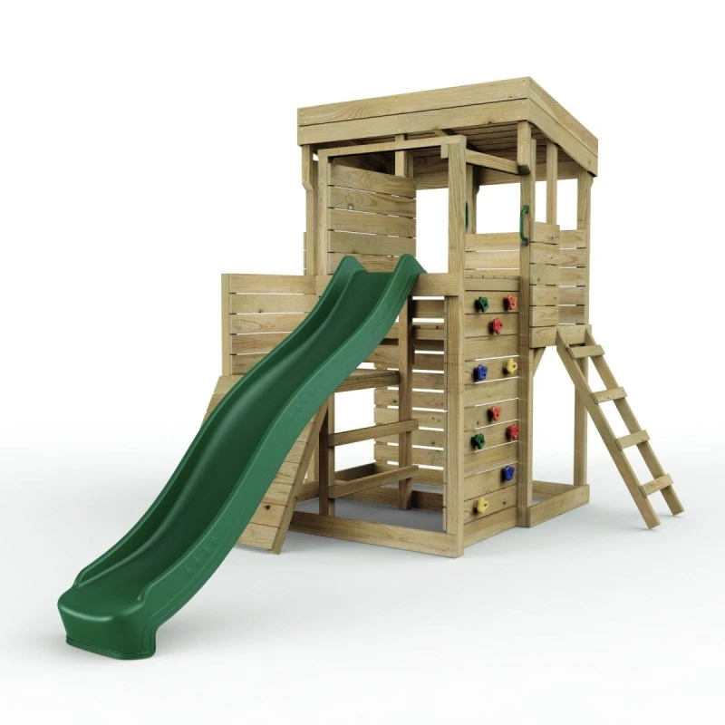 Image of OutdoorToys 2 Tier XL Lookout Tower Playhouse with Slide in Brown Brown Unisex