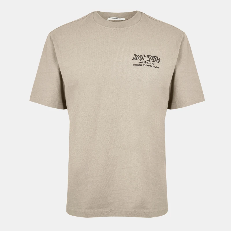 Image of Jack Wills Mens JW Outline Regular Fit T-Shirt Moon Rock male XS