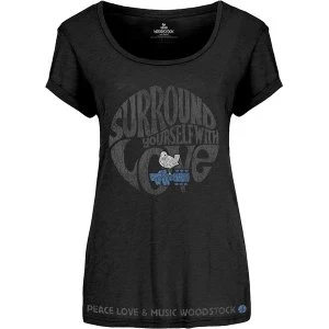 Image of Woodstock - Surround Yourself Womens Large T-Shirt - Black