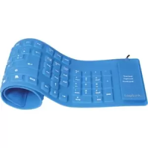 Image of LogiLink ID0035A USB Keyboard German, QWERTZ, Windows Blue Foldable, Splashproof, Dustproof