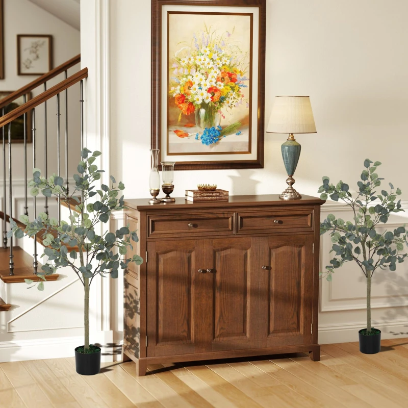 Image of HOMCOM HOMCOM 2 Pack Artificial Plants, Faux Silk Eucalyptus Trees, 120cm in Green Green One Size Unisex 5063603551824