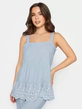 Image of PixieGirl Petite Broderie Hem Cami Top - Blue Size 10-12, Women