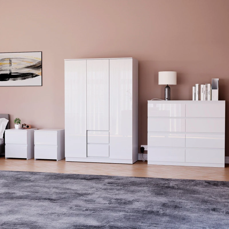 Image of Lassic Vida Designs Glinton Gloss 4 Piece Bedroom Set 10 White unisex 4 Piece