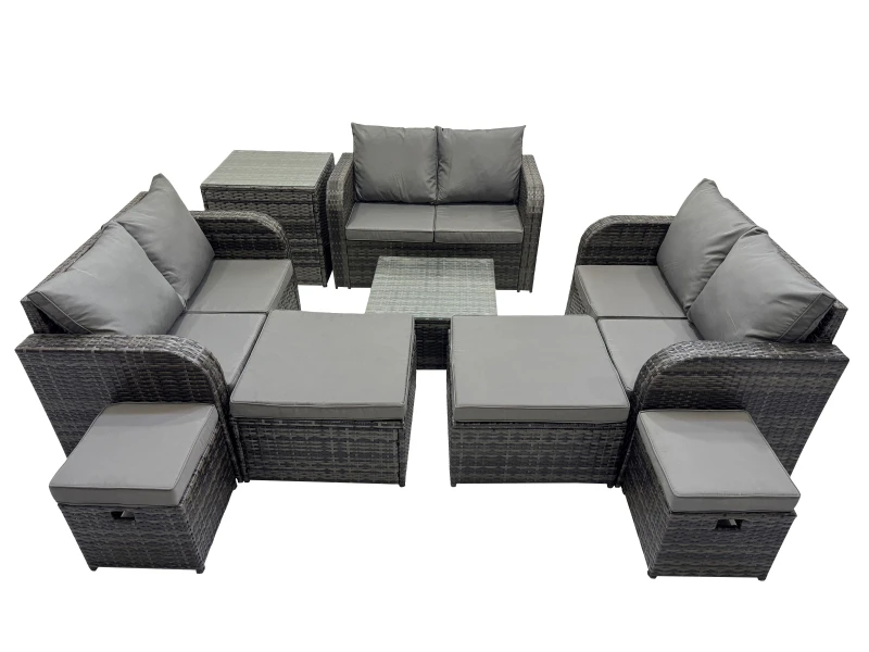 Image of Fimous Love Sofa Square Coffee Table Set with 4 Stools Side Table in Dark Grey Dark Grey Unisex