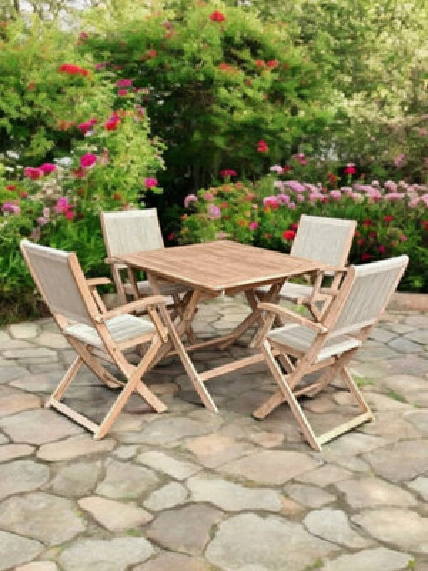 Image of Royalcraft London 90Cm Square Folding Set With 4 London Rope Folding Armchairs