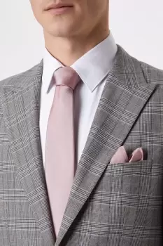Image of Mens Longer Length Slim Rose Pink Tie And Pocket Square Set