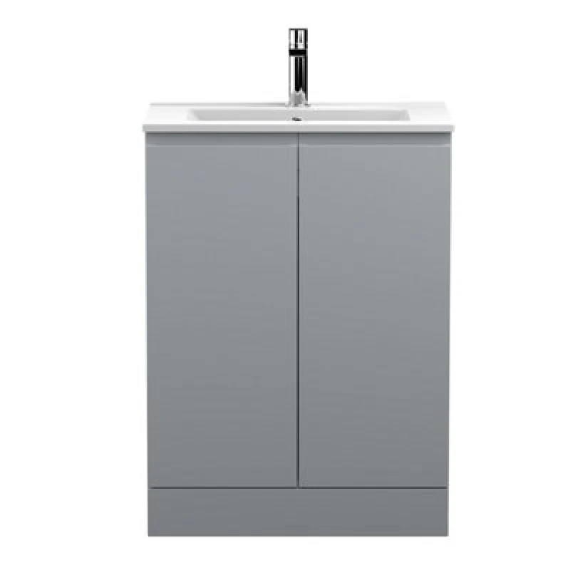 Image of Nuie Hudson Reed Urban Floor Standing 2 Soft Close Door Vanity Unit With Minimalist Basin, Modern Vanity Unit In Satin Grey, 600mm