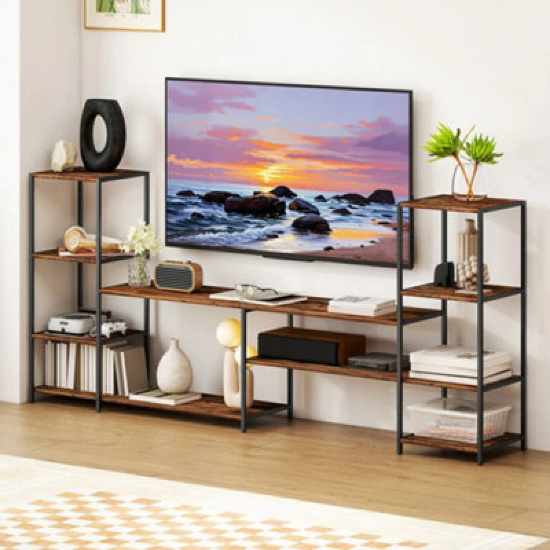 Image of HOMCOM TV Unit for TVs up to 60", Industrial TV Stand with Shelves, Brown 83B-383V00RB
