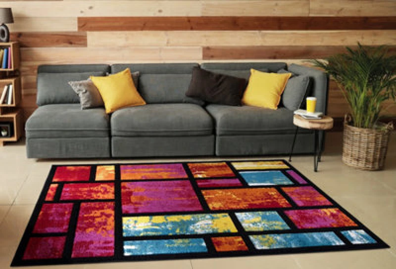 Image of Smart Living Smart Living Modern Hand Carved Multicolour Soft Thick Area Rug - Rectangles in Red Size: 60cm x 110cm Red 60cm x 110cm Unisex 86805041