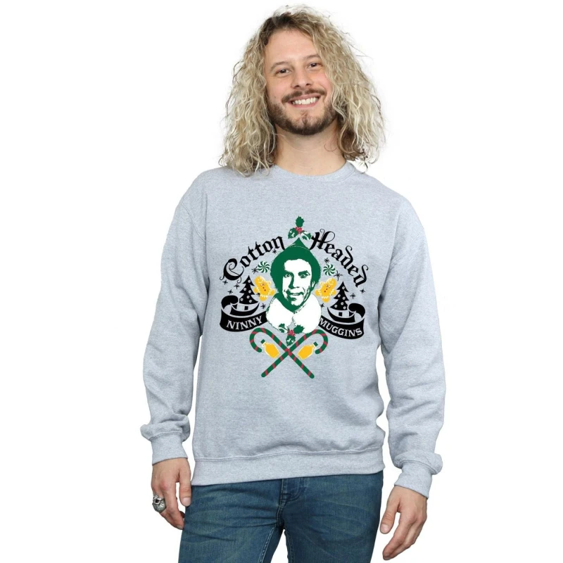 Image of Elf Elf Men Headed Ninny Muggins Sweatshirt in Grey Size: Small Grey S Male 5057736071700