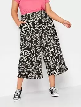 Image of Yours Flower Abstract Midaxi Culotte, Black, Size 22-24, Women