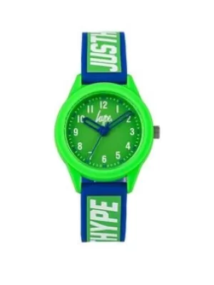 Image of Hype Hype Kids Green With White 'Just Hype' Branding Silicone Strap With Green Dial