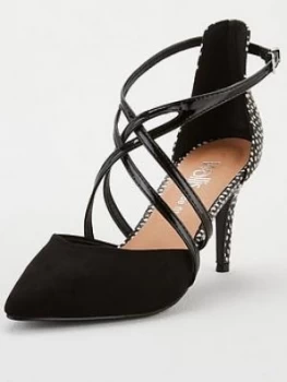 Image of Wallis Wide Fit Cross Strap Court Shoe - Black, Size 3, Women