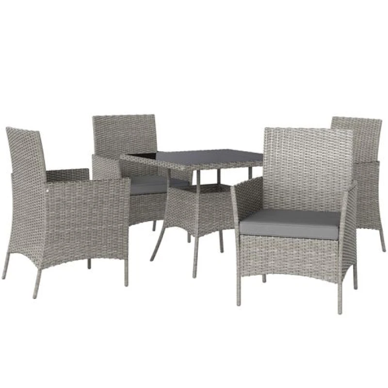 Image of Outsunny Rattan Outdoor Dining Table and Chairs for 4, Light Grey Light Grey